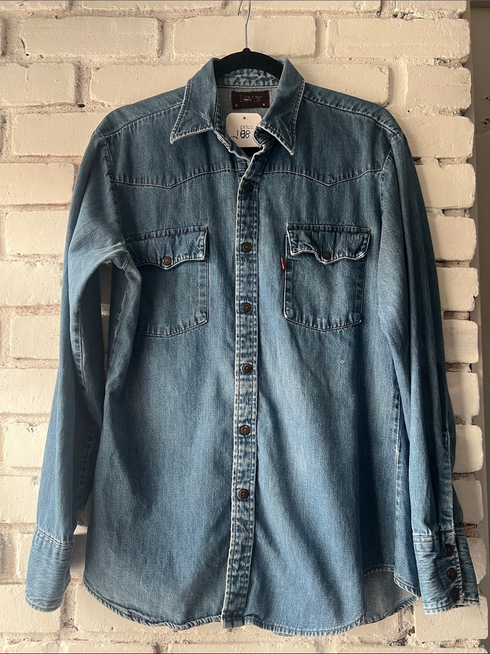 1992 vintage orange tab Levi's Blue Denim Western Shirt with snap buttons